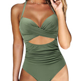 Costume intero da donna – Taglio modellante – Push-up – Vita alta – Scollatura con laccetti