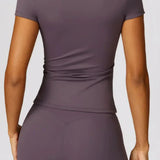 Completo sportivo da donna – Leggings a vita alta – T-shirt aderente a maniche corte