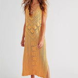 Abito in rete da donna – Vestibilità casual – Scollo a V – Motivo geometrico – Spacco laterale