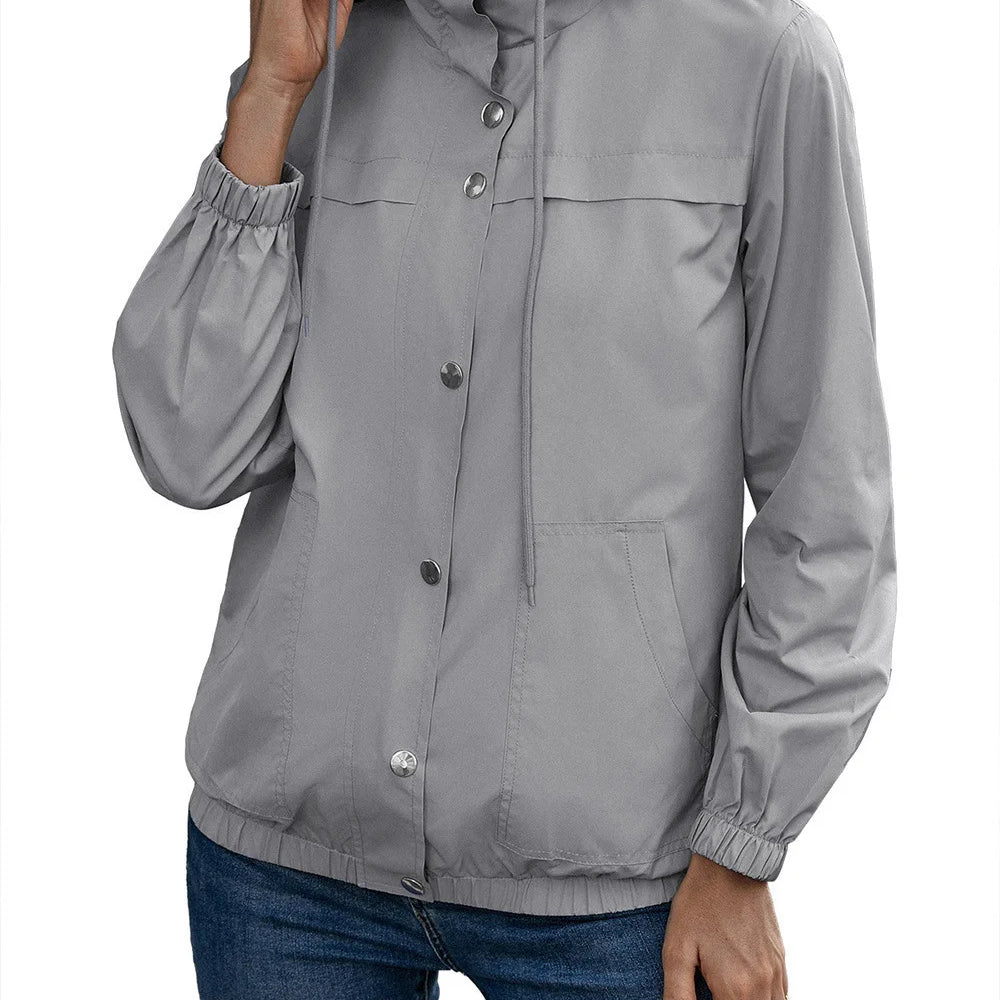 Trench da donna – Impermeabile con cappuccio – Vestibilità comoda – Bottoni automatici