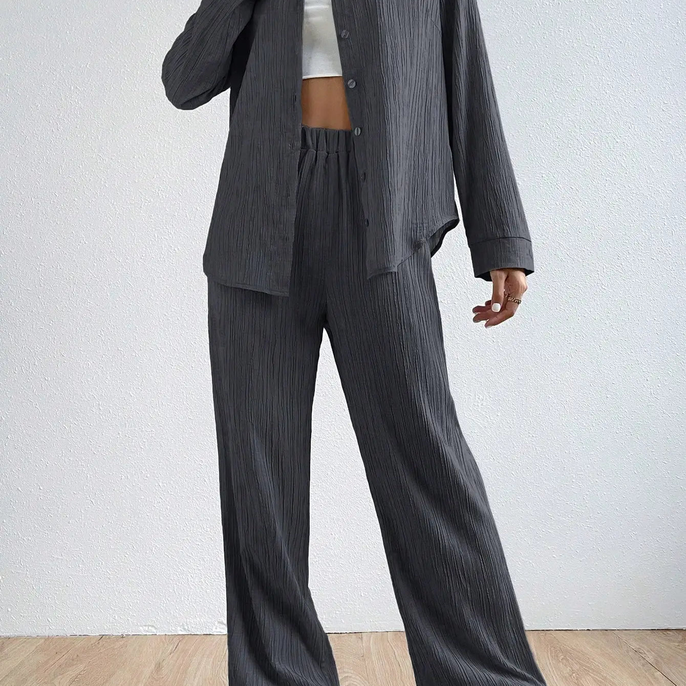 Tuta da donna – Tessuto traspirante – Vestibilità comoda – Camicia a maniche lunghe – Pantaloni dritti con elastico in vita