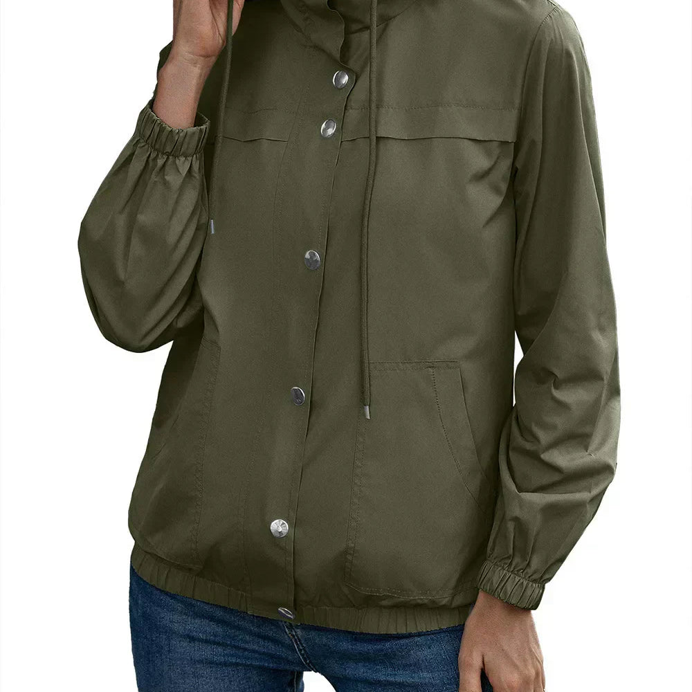 Trench da donna – Impermeabile con cappuccio – Vestibilità comoda – Bottoni automatici