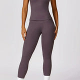 Completo sportivo da donna – Leggings a vita alta – T-shirt aderente a maniche corte