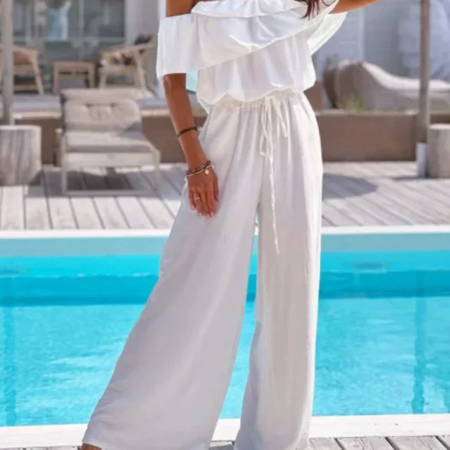 Tuta da donna – Spalle scoperte – Vita regolabile – Gambe larghe e fluide