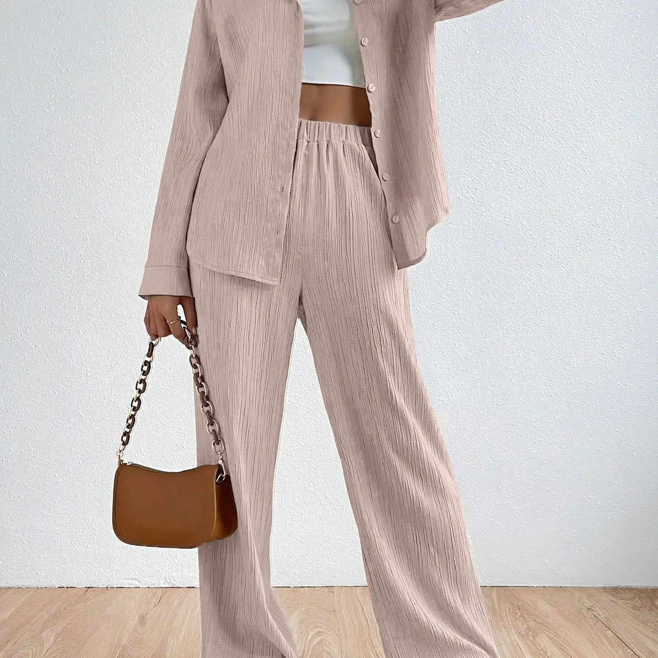 Tuta da donna – Tessuto traspirante – Vestibilità comoda – Camicia a maniche lunghe – Pantaloni dritti con elastico in vita