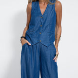 Cardigan aderente da donna – Lino traspirante – Scollo a V – Elegante chiusura con bottoni