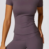 Completo sportivo da donna – Leggings a vita alta – T-shirt aderente a maniche corte