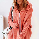 Cardigan da donna – Vestibilità oversize – Lana lavorata a maglia – Apertura frontale – Cappuccio