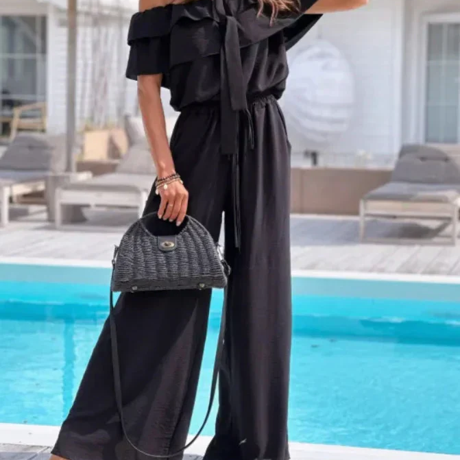 Tuta da donna – Spalle scoperte – Vita regolabile – Gambe larghe e fluide