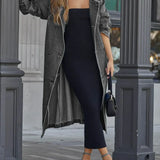 Trench da donna - Denim - Vestibilità oversize - Lunghezza a metà polpaccio - Collo con revers a lancia