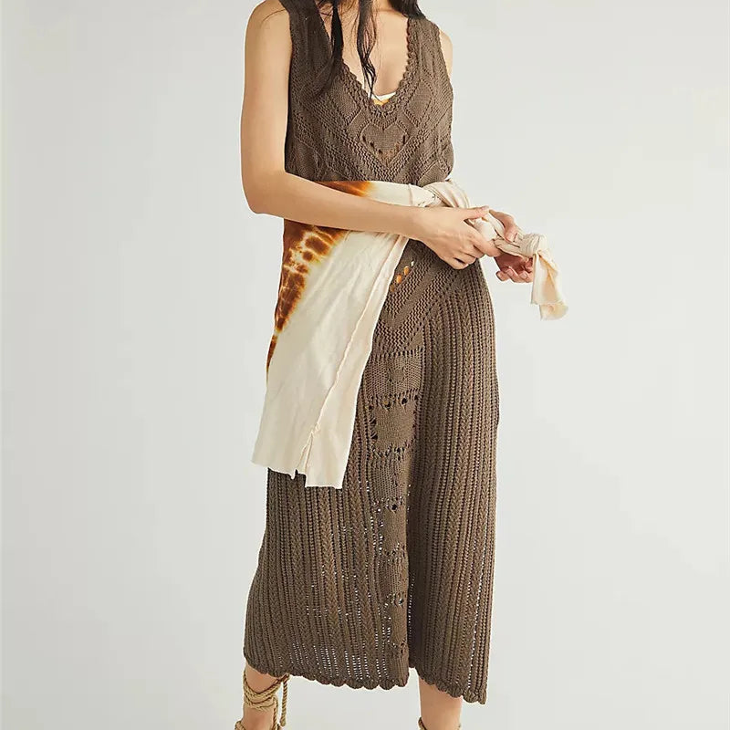 Abito in rete da donna – Vestibilità casual – Scollo a V – Motivo geometrico – Spacco laterale