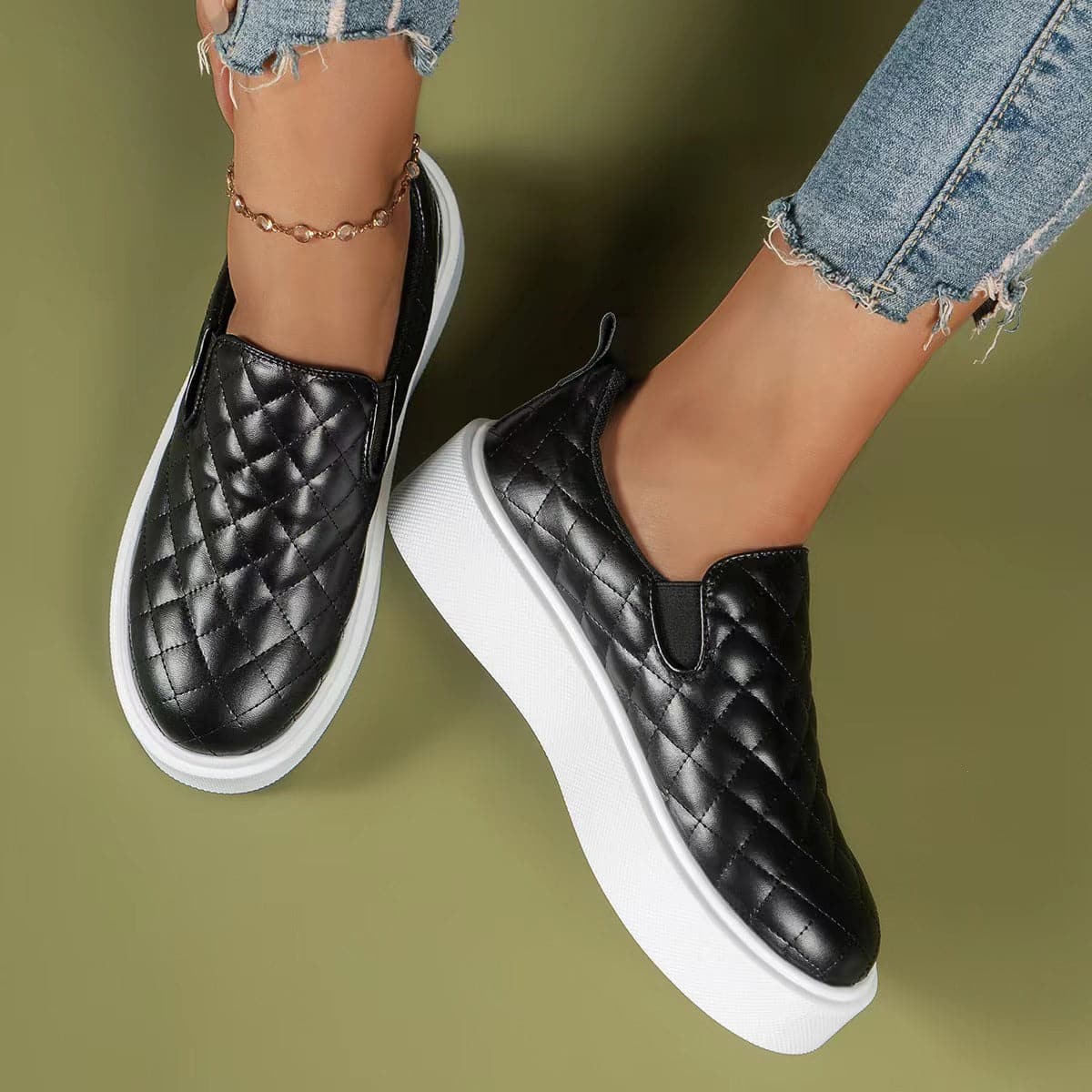 Sneakers da donna con plateau - Texture trapuntata - Facili da indossare - Look casual moderno