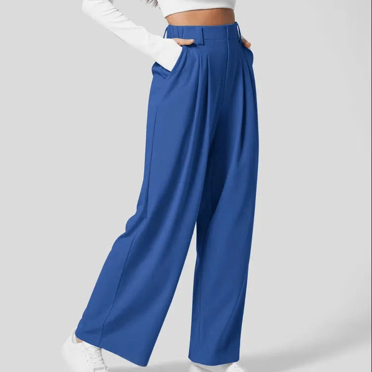 Pantaloni larghi da donna - Vita alta, plissettati - Vestibilità ampia ed elegante - Con tasche