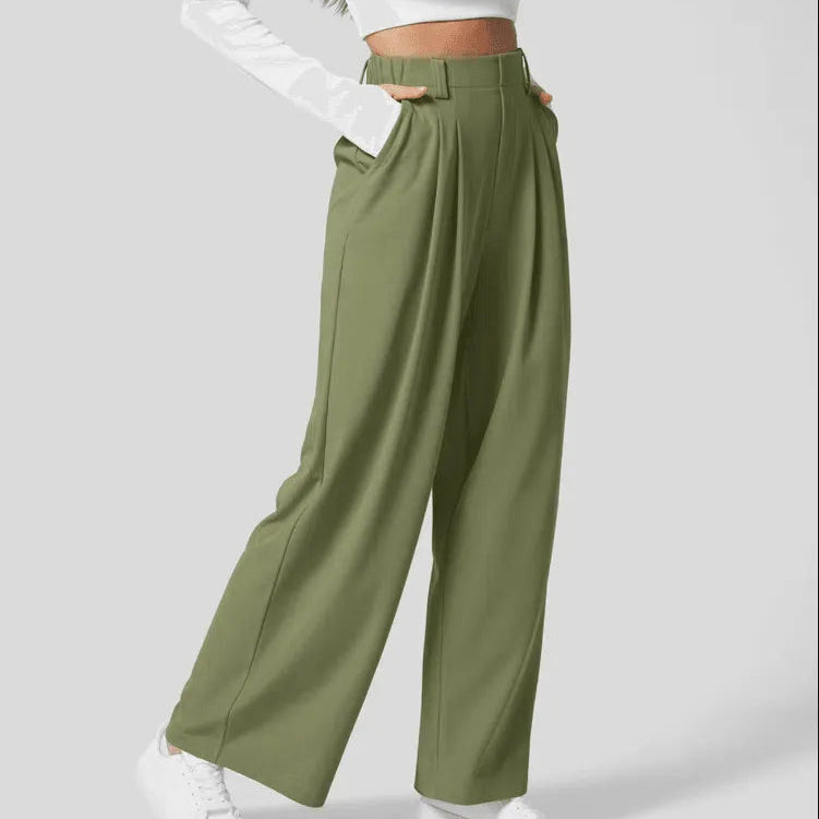 Pantaloni larghi da donna - Vita alta, plissettati - Vestibilità ampia ed elegante - Con tasche
