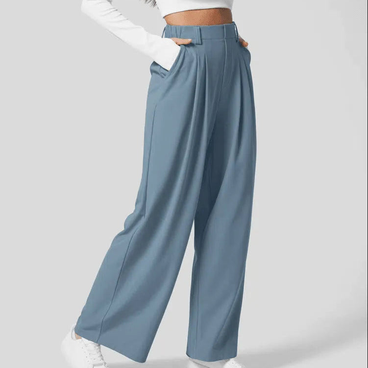 Pantaloni larghi da donna - Vita alta, plissettati - Vestibilità ampia ed elegante - Con tasche
