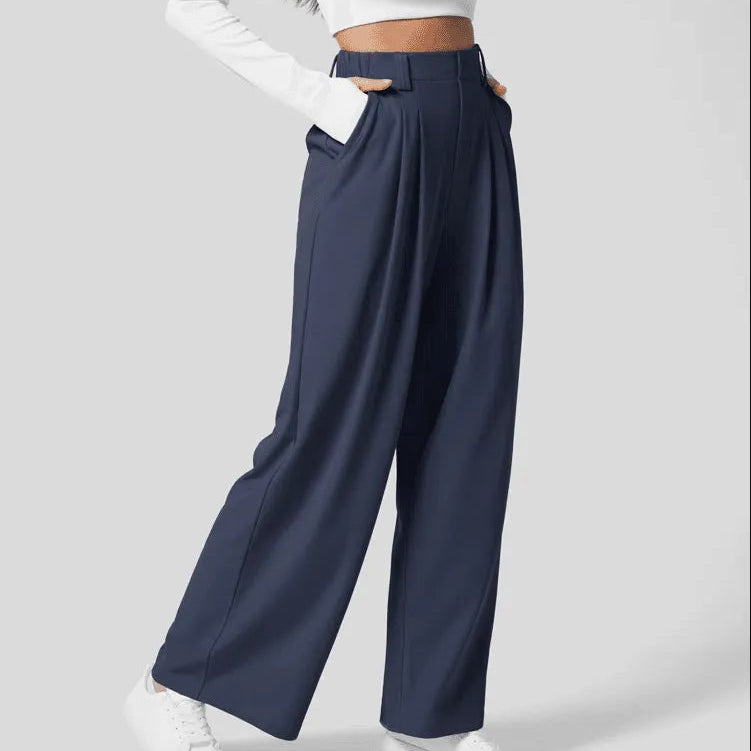 Pantaloni larghi da donna - Vita alta, plissettati - Vestibilità ampia ed elegante - Con tasche
