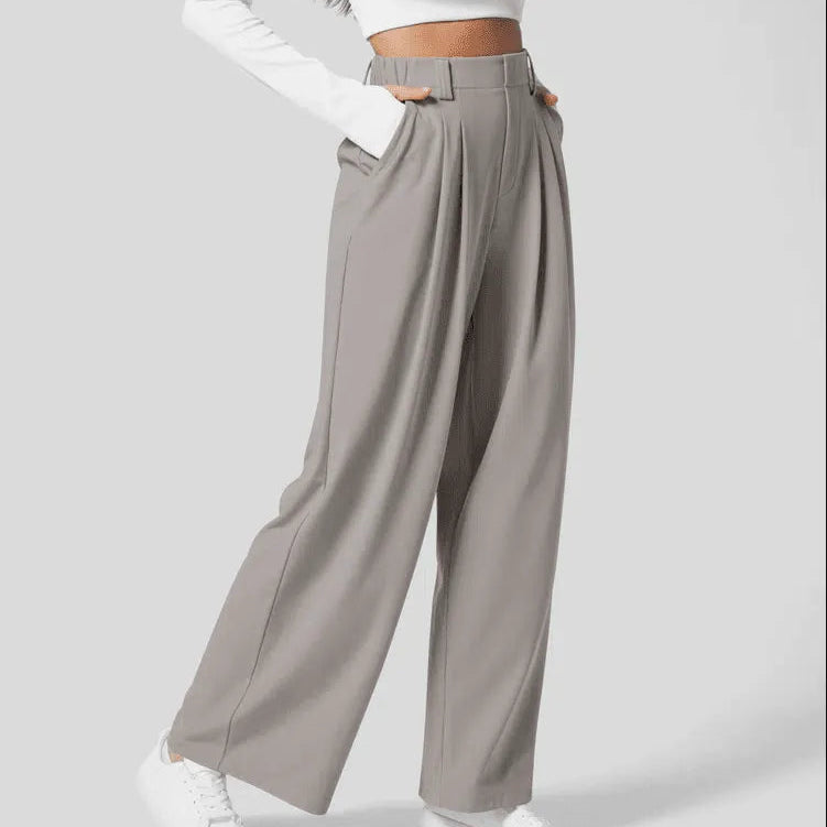 Pantaloni larghi da donna - Vita alta, plissettati - Vestibilità ampia ed elegante - Con tasche
