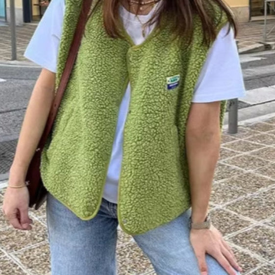 Cardigan da donna – Vestibilità comoda – Scollo rotondo – Lana morbida e testurizzata – Senza maniche