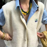 Cardigan da donna – Vestibilità comoda – Scollo rotondo – Lana morbida e testurizzata – Senza maniche