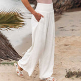 Pantaloni da donna - Vita elastica - Gambe larghe - Comfort chic ed elegante