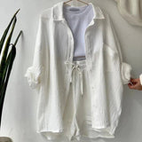 Completo due pezzi da donna - Camicia a maniche corte - Pantaloncini con elastico in vita - Tessuto leggero e confortevole