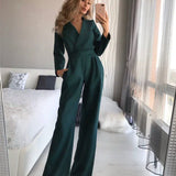 Tuta da donna – Vestibilità slim – Maniche lunghe – Tessuto elegante e fluido – Gambe larghe