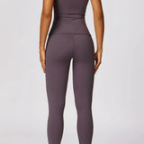 Completo sportivo da donna – Leggings a vita alta – T-shirt aderente a maniche corte