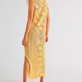 Abito in rete da donna – Vestibilità casual – Scollo a V – Motivo geometrico – Spacco laterale