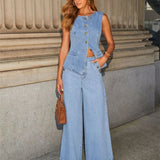 Completo da ufficio in due pezzi con gamba larga in denim streetwear