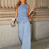 Completo da ufficio in due pezzi con gamba larga in denim streetwear