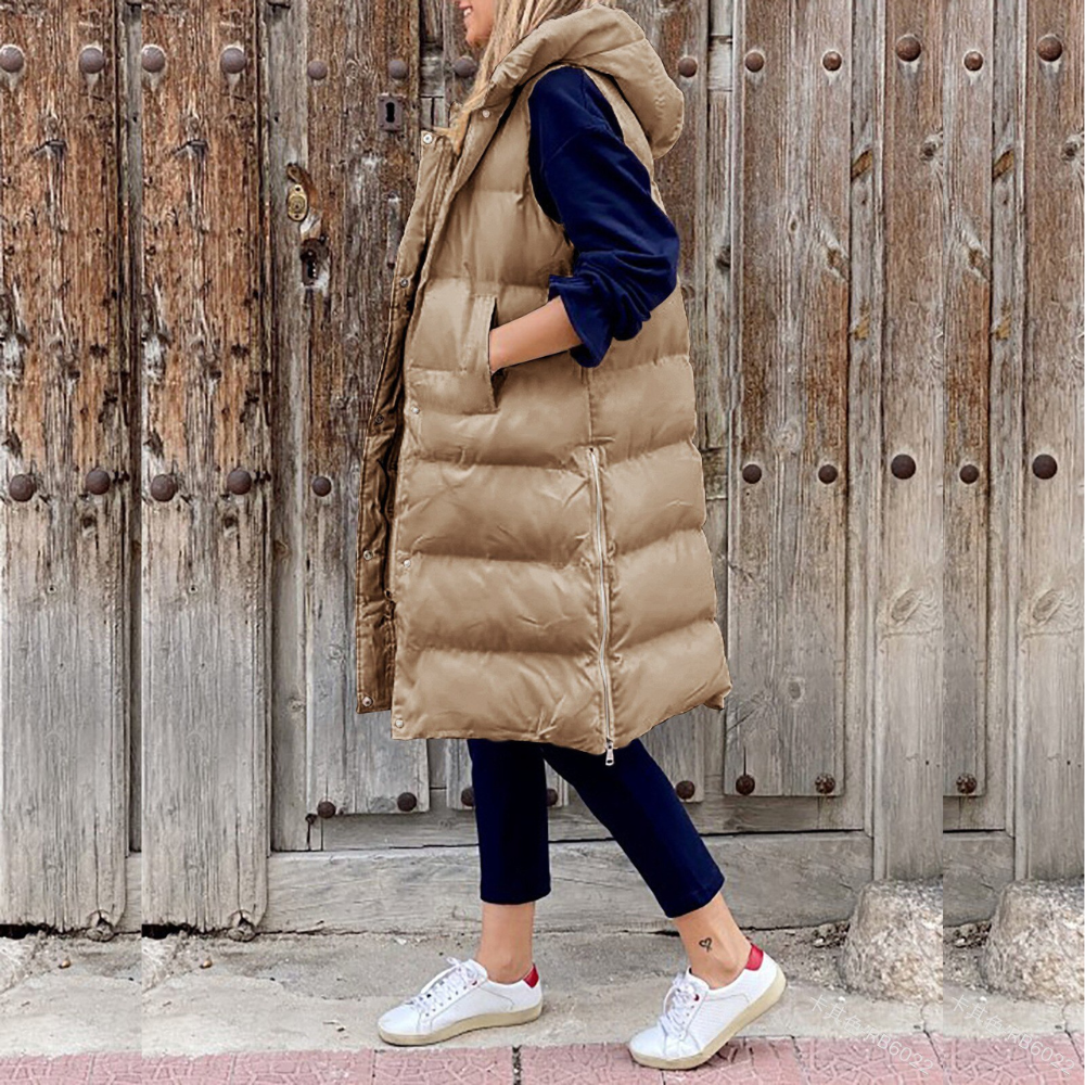 Gilet senza maniche da donna – Con cappuccio – Trapuntato – Vestibilità oversize – Lungo – Idrorepellente
