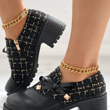 Scarpe da donna con tacco grosso – Tomaia testurizzata – Altezza alla caviglia – Fiocco decorativo