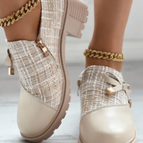 Scarpe da donna con tacco grosso – Tomaia testurizzata – Altezza alla caviglia – Fiocco decorativo