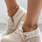 Scarpe da donna con tacco grosso – Tomaia testurizzata – Altezza alla caviglia – Fiocco decorativo