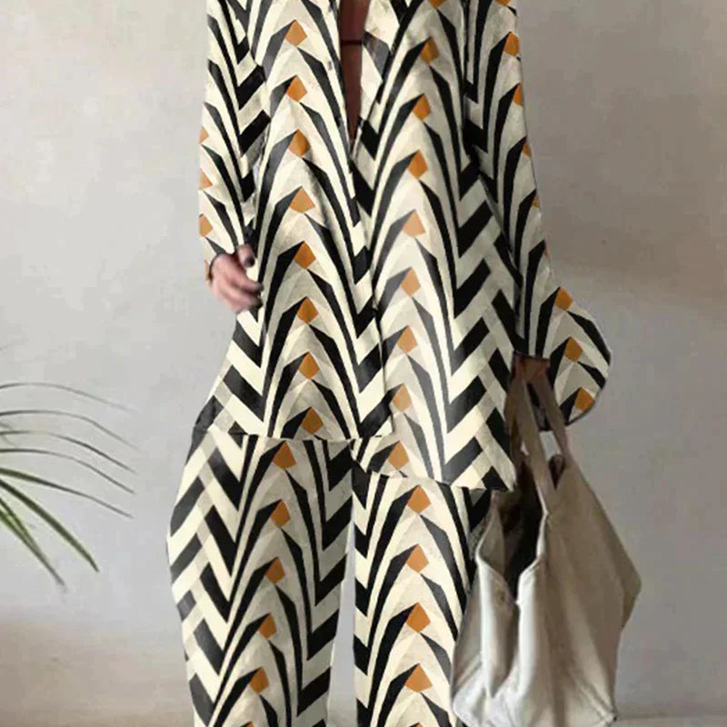 Completo da donna – Camicia oversize a maniche lunghe e pantaloni larghi a vita alta – Chic e comodo