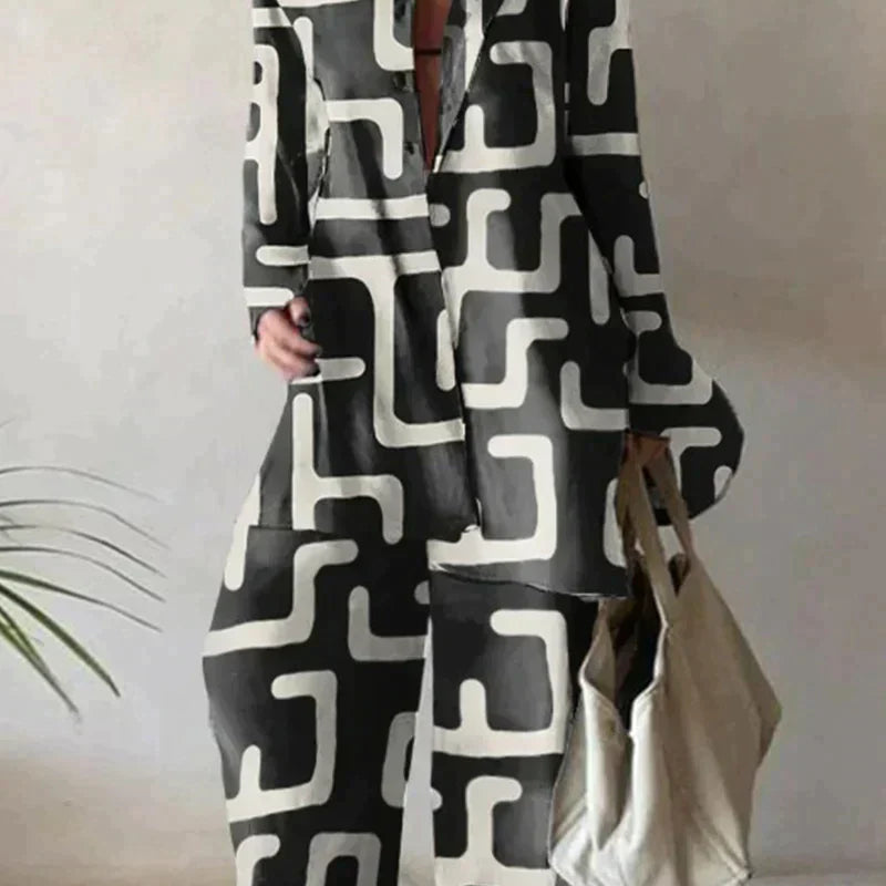 Completo da donna – Camicia oversize a maniche lunghe e pantaloni larghi a vita alta – Chic e comodo