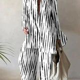 Completo da donna – Camicia oversize a maniche lunghe e pantaloni larghi a vita alta – Chic e comodo