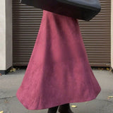 Gonna lunga in pelle scamosciata a trapezio