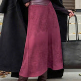 Gonna lunga in pelle scamosciata a trapezio