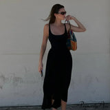 Abito midi estivo casual da spiaggia per feste e club, senza maniche, a trapezio e scollo a V