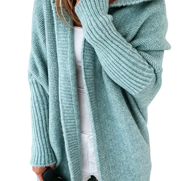 Cardigan da donna – Vestibilità oversize – Lana lavorata a maglia – Apertura frontale – Cappuccio