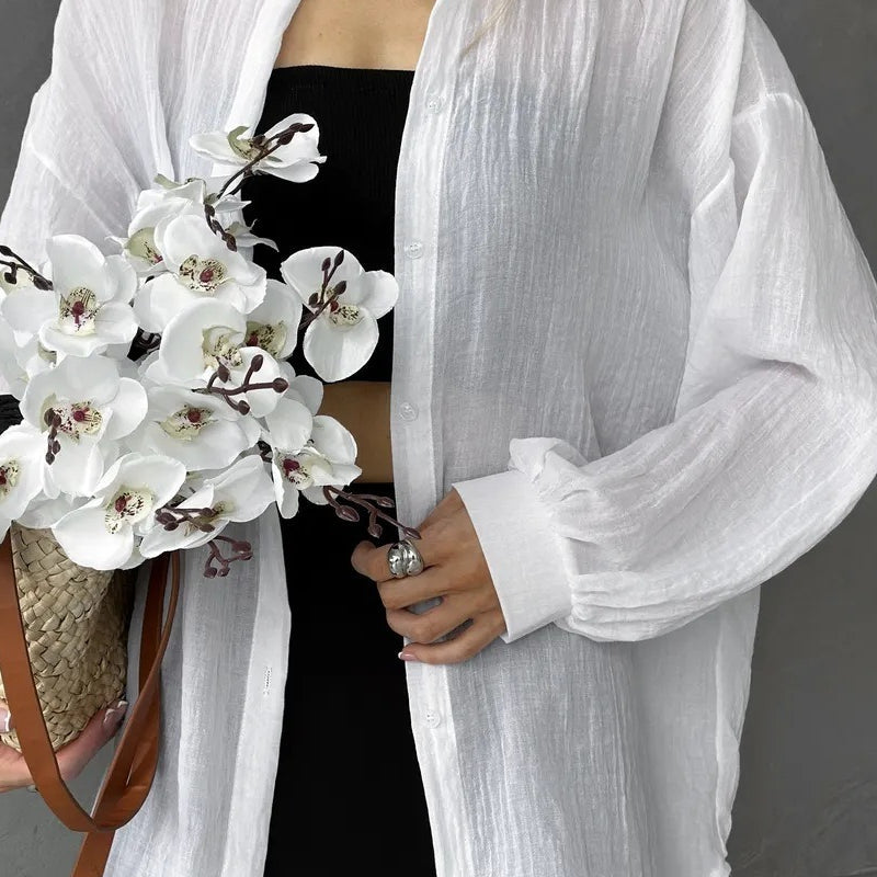 Camicetta a maniche lunghe casual chic tinta unita