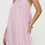 Mini abito chic a righe con scollo all'americana e schiena scoperta