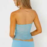 Completo gonna attillata corta senza spalline in rete a doppio strato