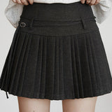 Gonna a vita alta plissettata in lana tinta unita