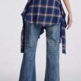 Jeans micro-svasati con patchwork a quadri vintage