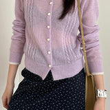 Cardigan in maglia di lana leggera con colletto alla Peter Pan in pizzo