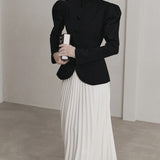 Blazer elegante francese con collo alto e maniche a sbuffo