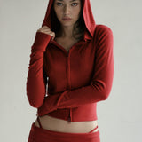 Felpa con cappuccio ricamata e corta con cerniera