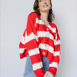 Cardigan lavorato a maglia a righe larghe con scollo a V e maniche lunghe